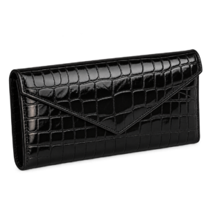 Black Crocodile-Embossed Envelope Wallet